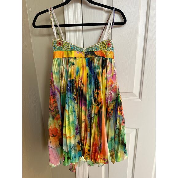 Sherri Hill Beaded Digital Print‎ Pleated Dress 4 Homecoming Party - Picture 3 of 6